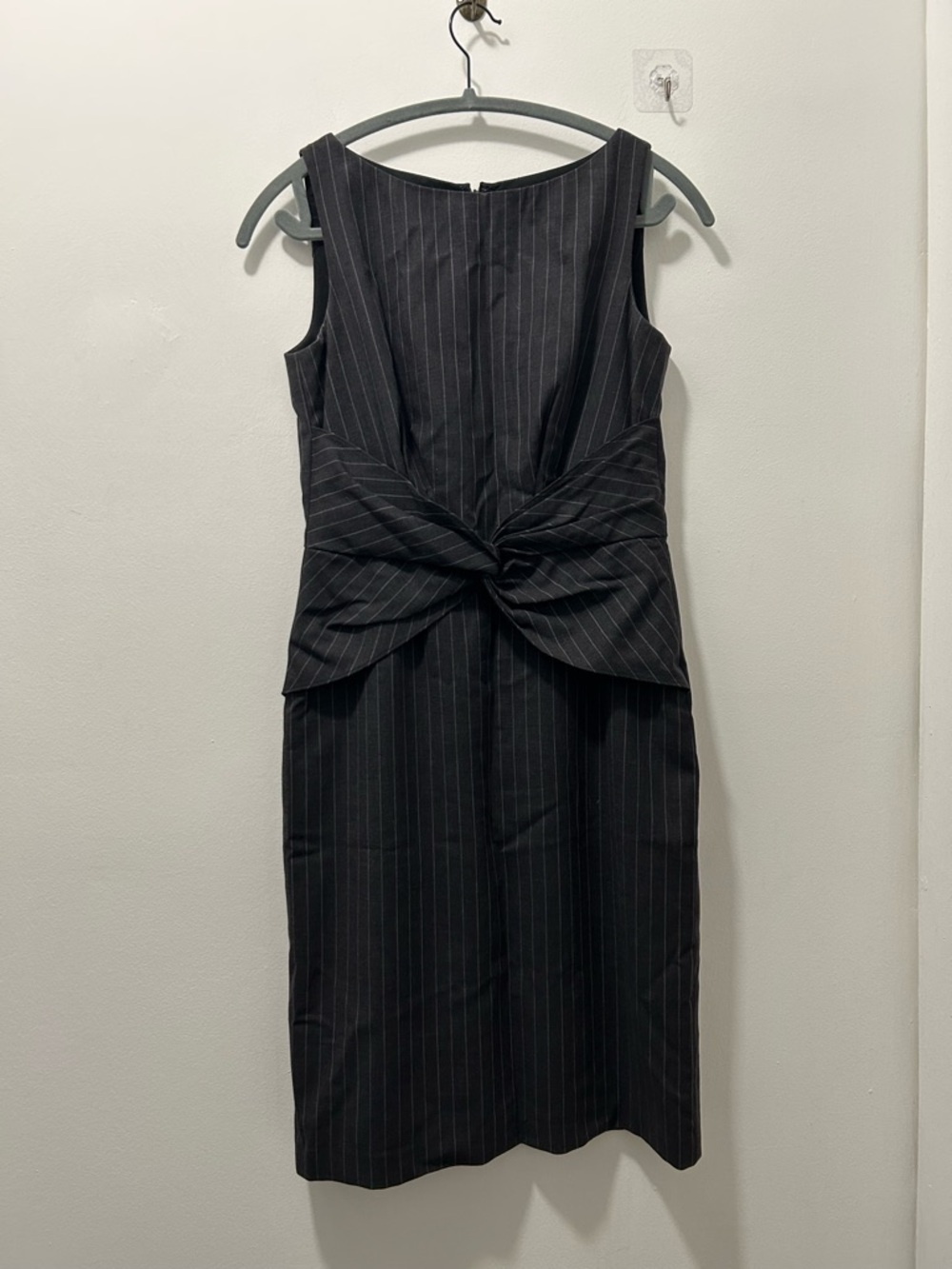 Ralph Lauren Black Pinstripe Knot-Front Midi Dress